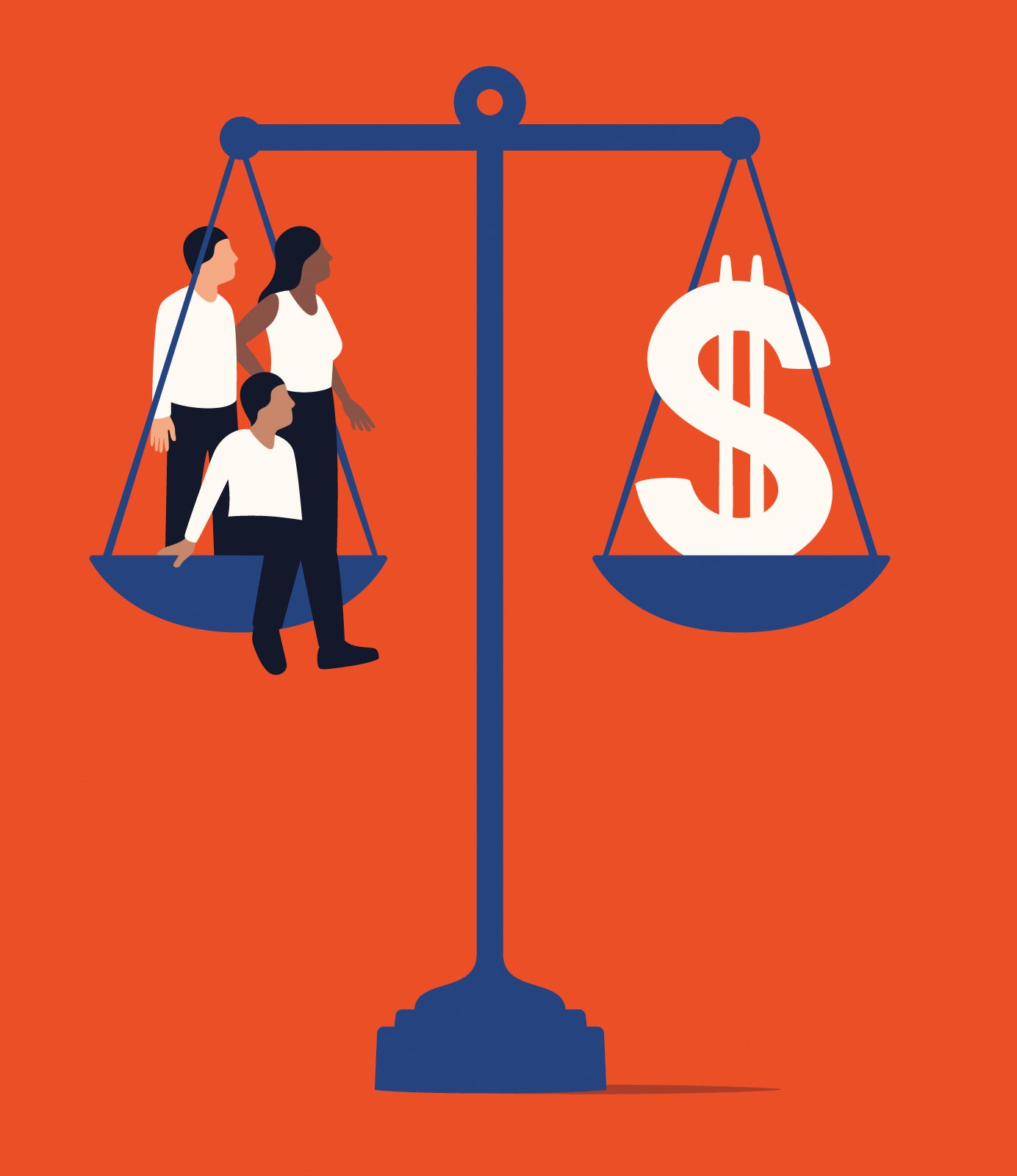 weight balancing illustration / dollars vs people
