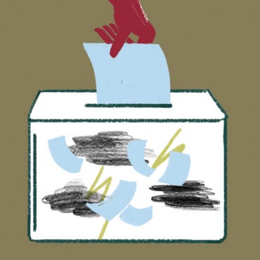Illustration of hand putting ballot in a box