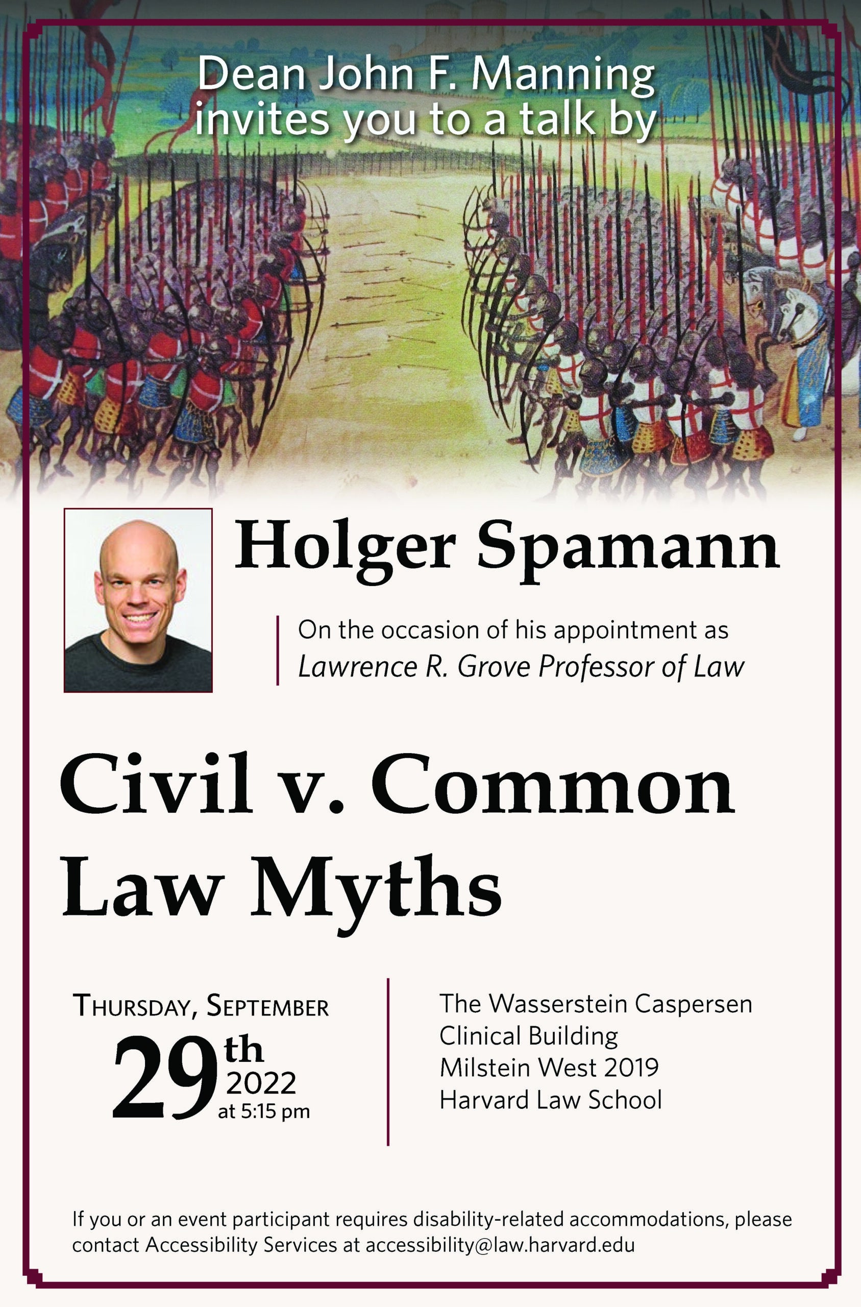 poster with Holger Spamann chair lecture information