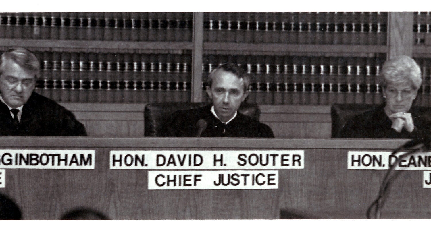 Justices David Souter, Patrick Higginbotham, and Deanell Reece Tacha at the 1991 Ames Moot Court Finals.