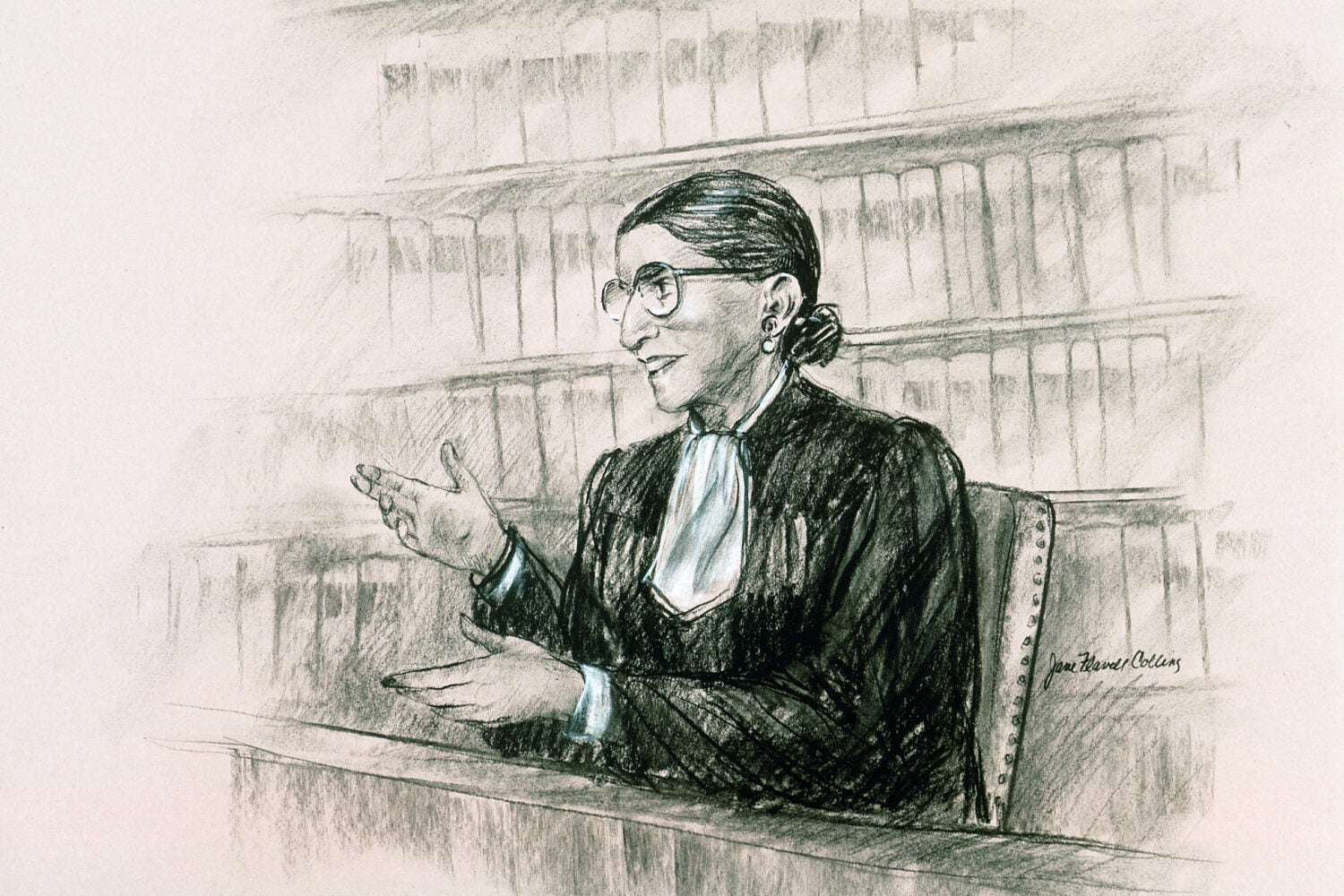 Sketch of Justice Ruth Bader Ginsburg at the 1994 Ames Moot Count.