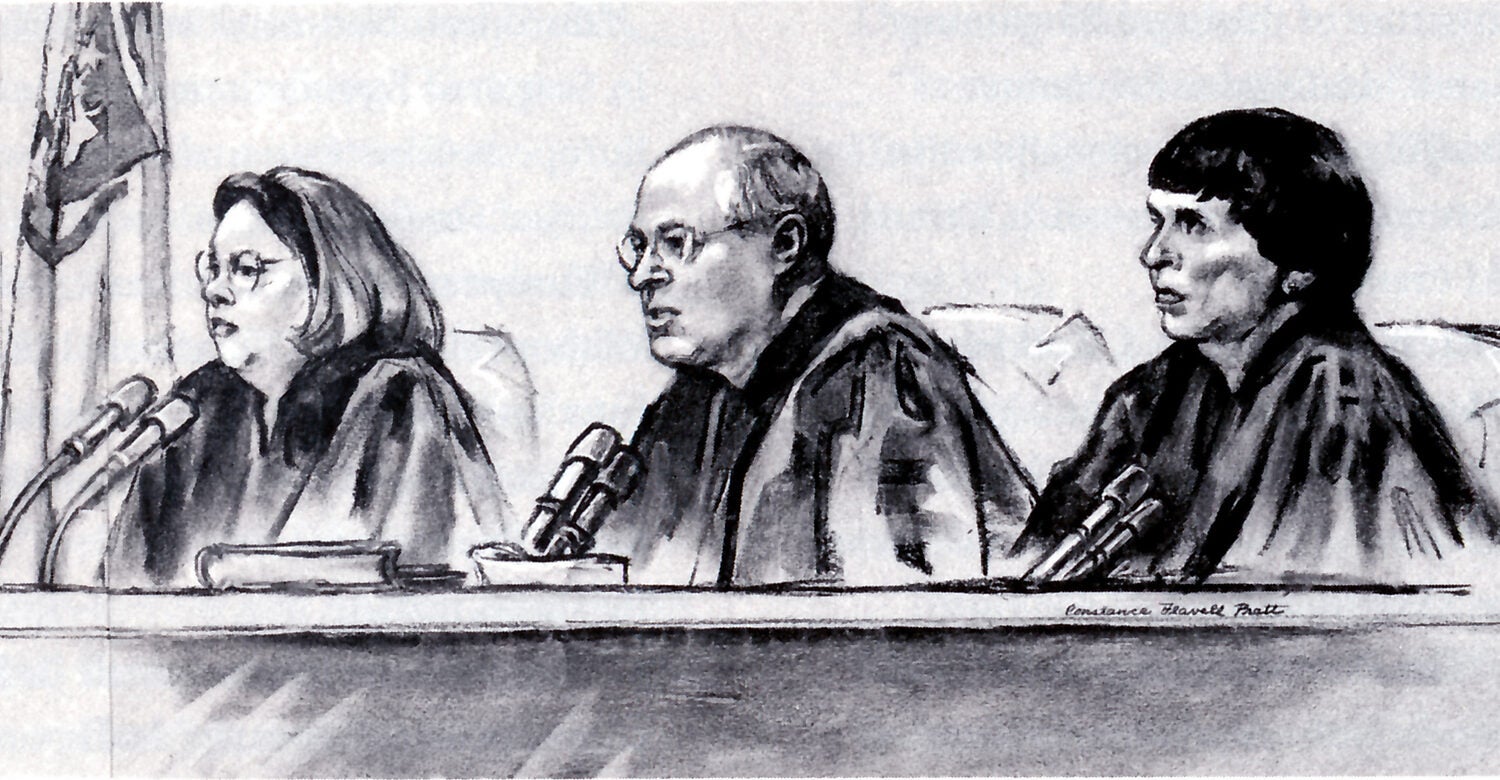 Sketch of justices at the 1997 Ames Moot Court Competition.