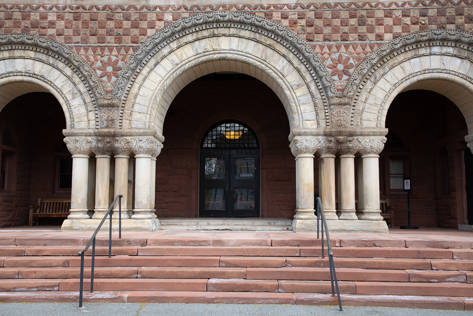 close up of Austin Hall arches