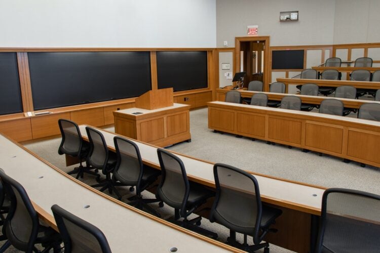 zoomed out shot of empty classroom