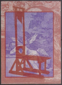 A multimedia print with a guillotine as the focus