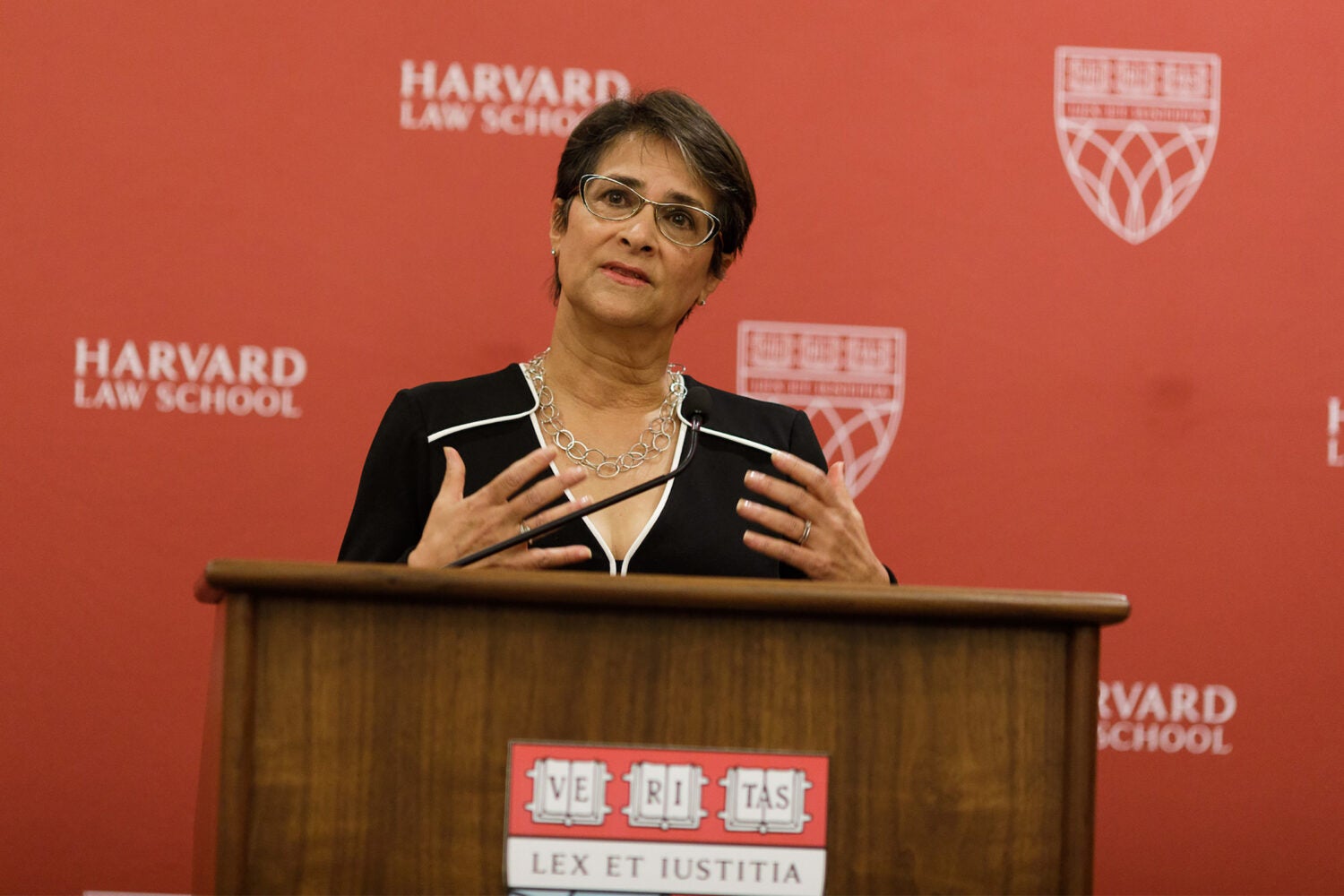 Martha S. Jones speaking from a podium.
