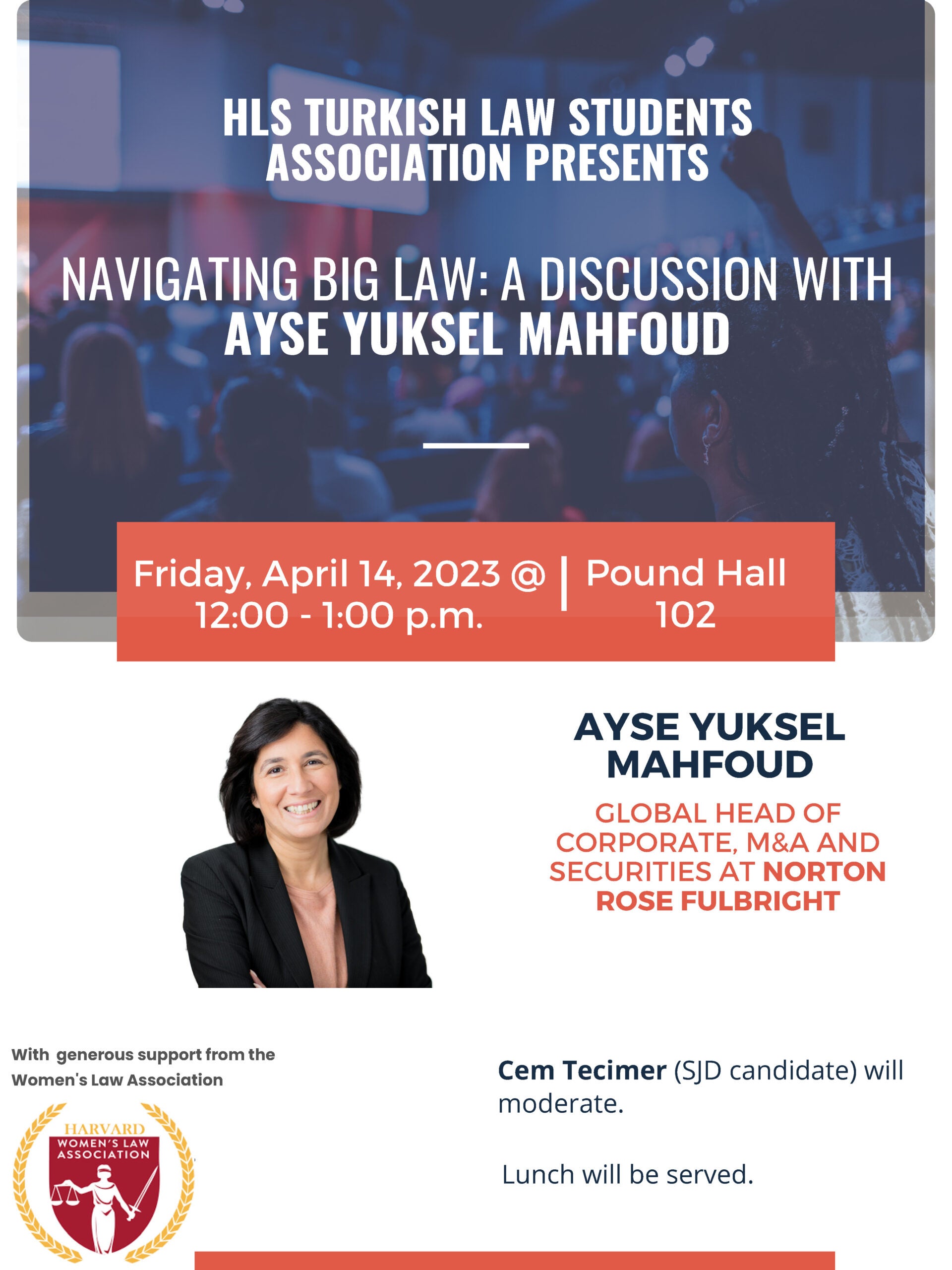 Poster for Navigating Big Law event with Turkish Law Students Association