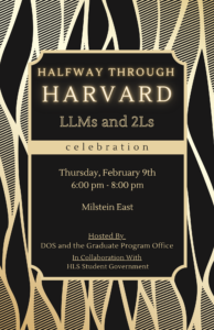 Gold and black poster for Halfway through Harvard