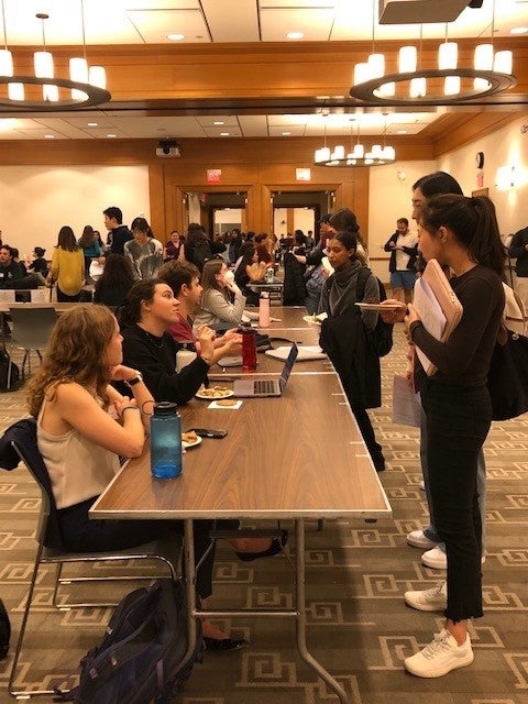 Students checking into an event