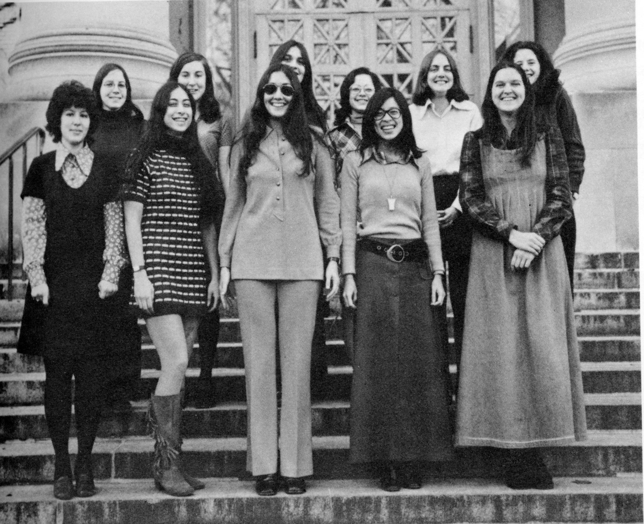 Eleven woment standing on the steps of Langdell