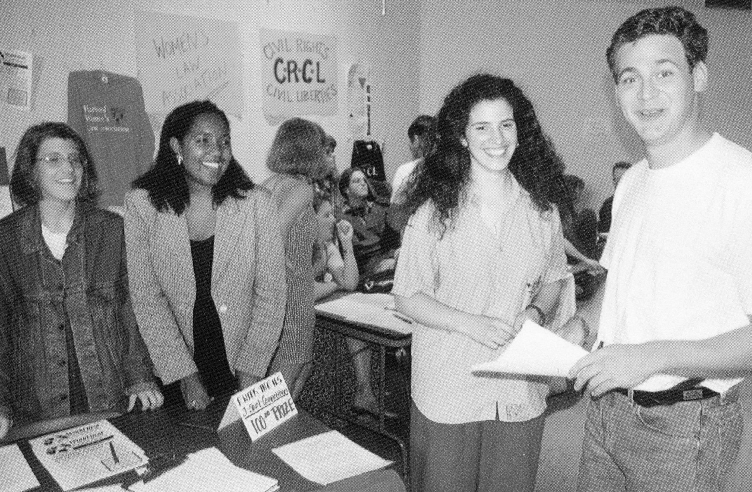Students pose at a student organization fair