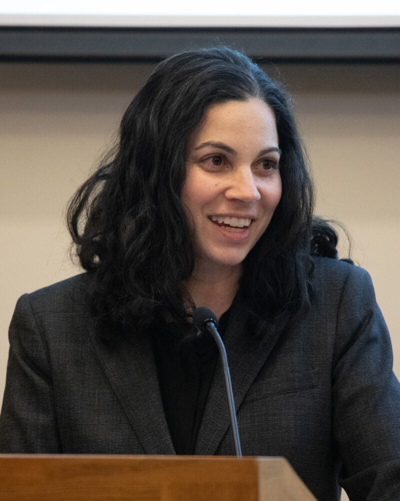 Laura Weinrib at the podium.