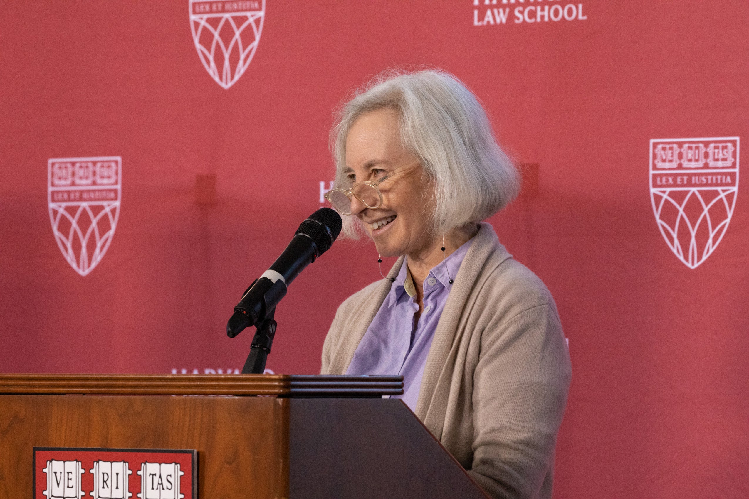 Martha Minow speaks at podium
