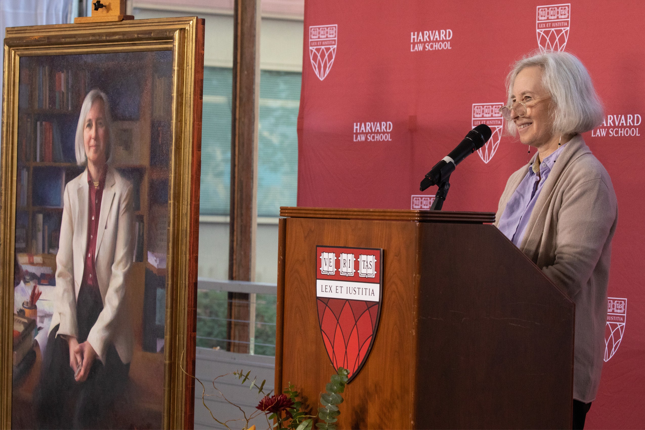 Martha Minow speaks at podium