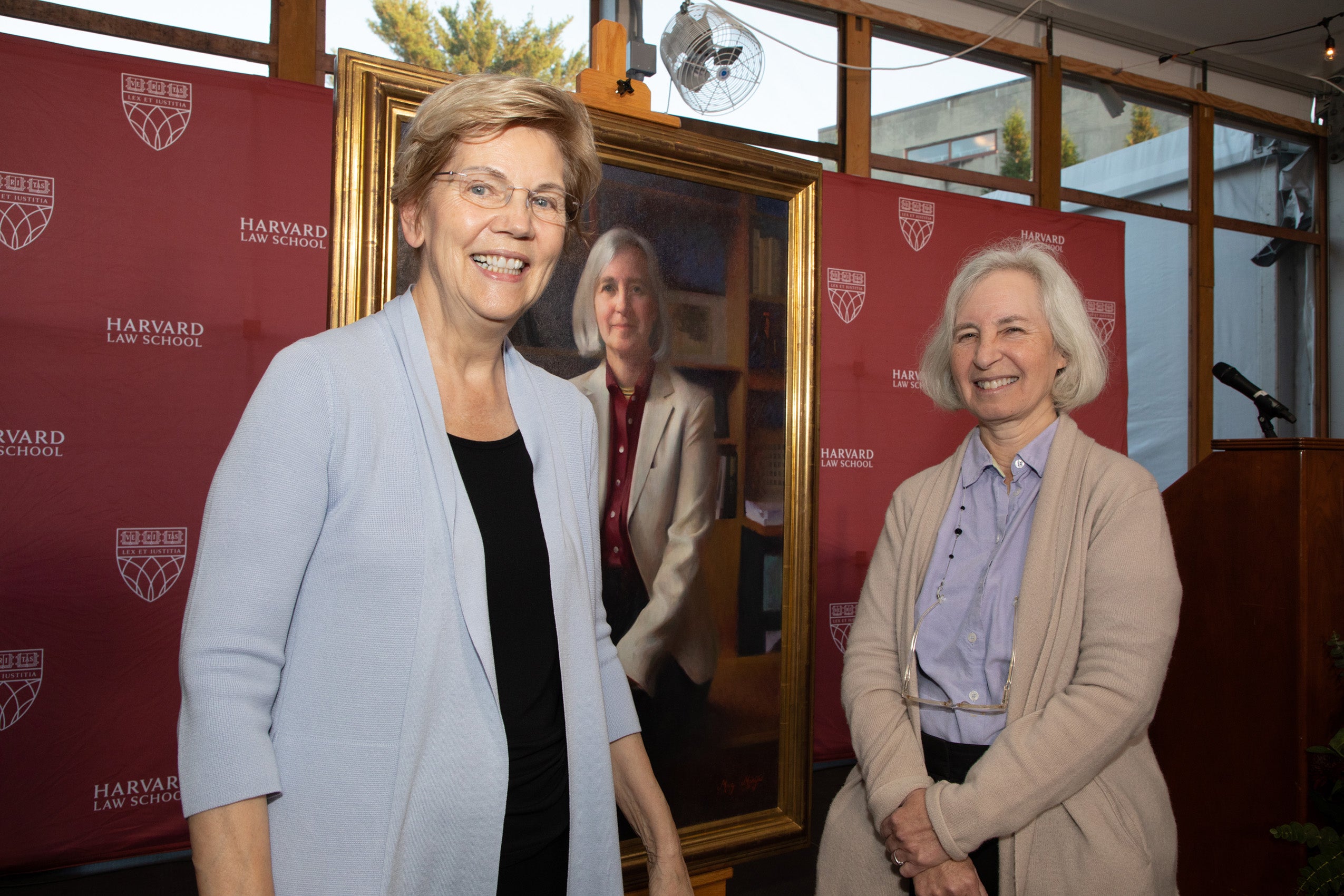 Elizabeth Warren and Martha Minow pose