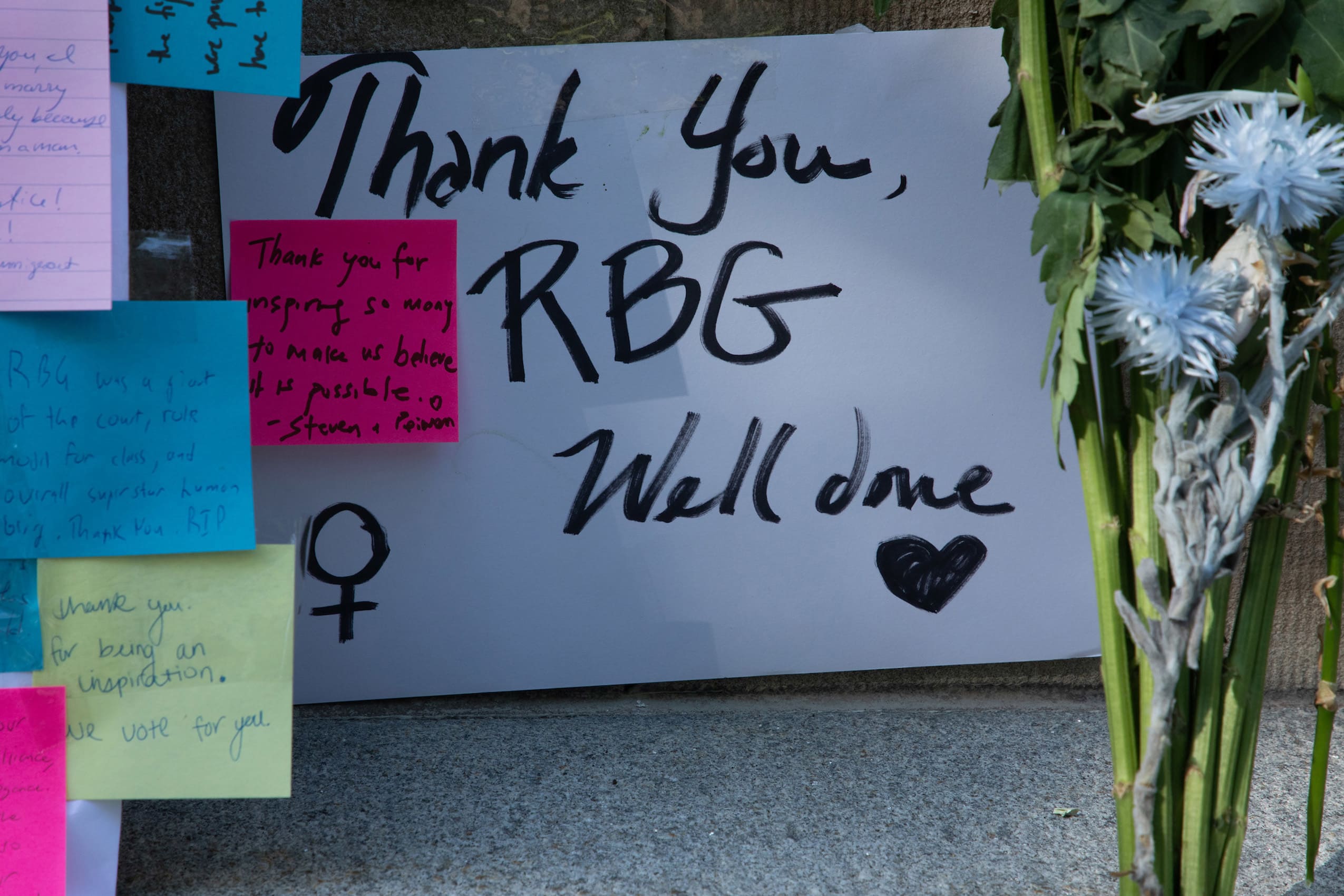 Hand-drawn poster commemorating the death of Ruth Bader Ginsburg