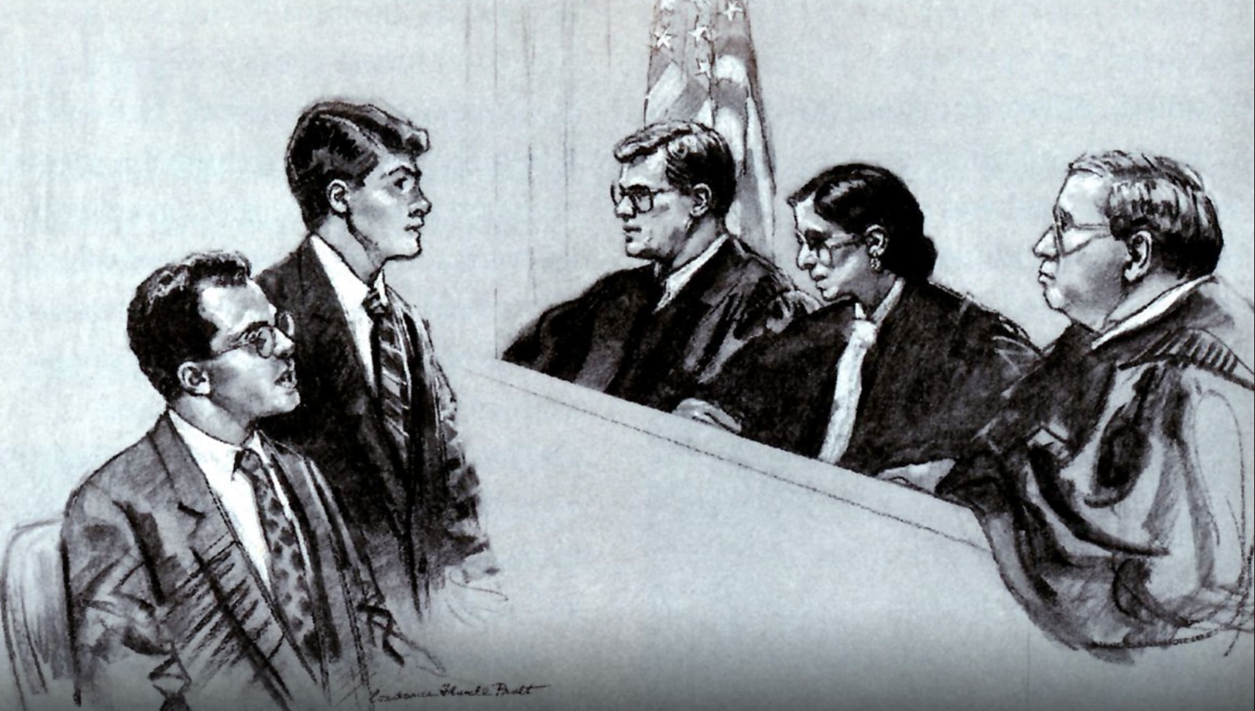 Courtroom sketch of Ames Moot Court competition
