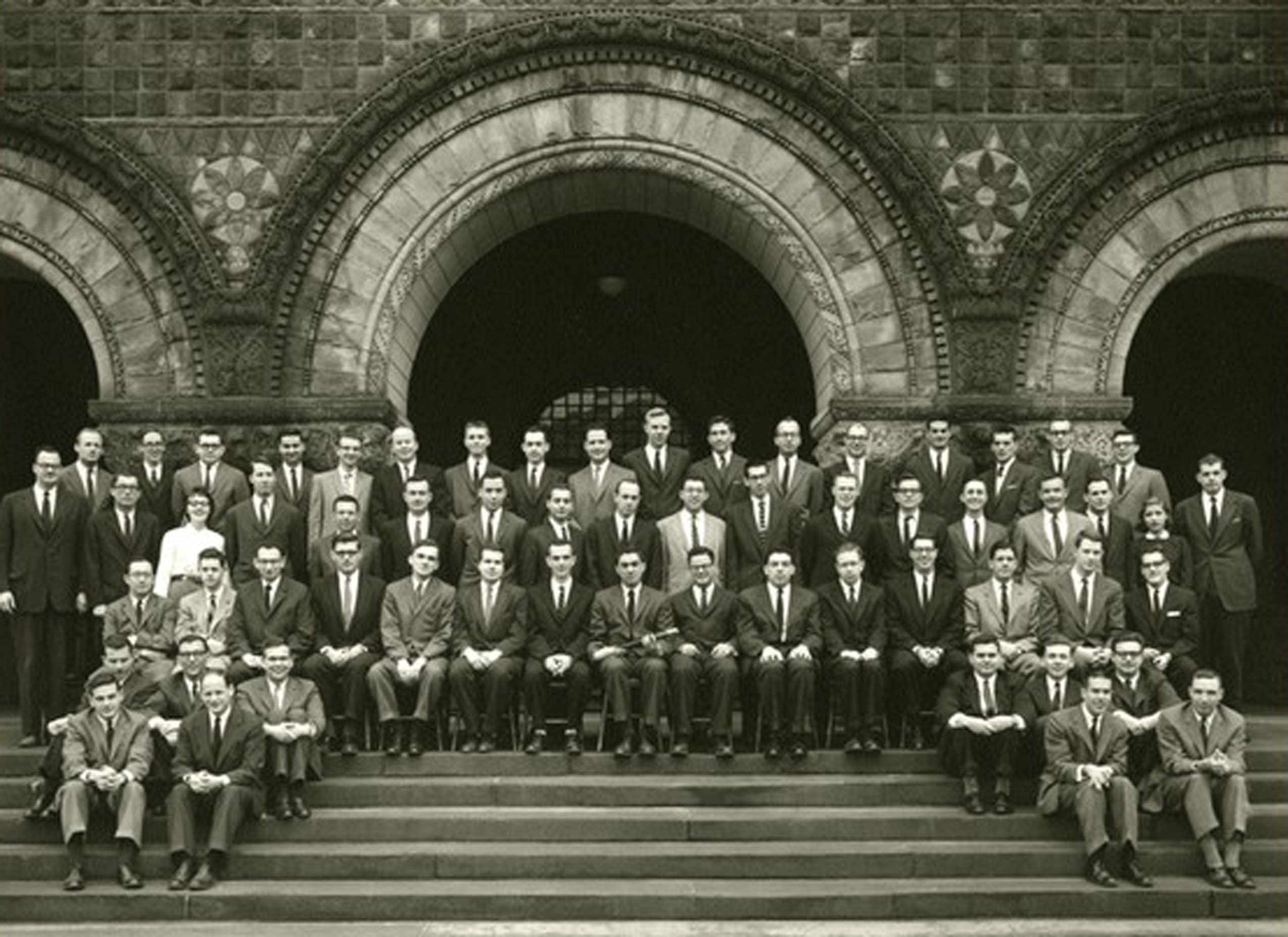 Group photo of Harvard Law Review members on the steps of Austin Hall