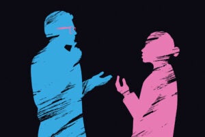 Illustration of two people talking.