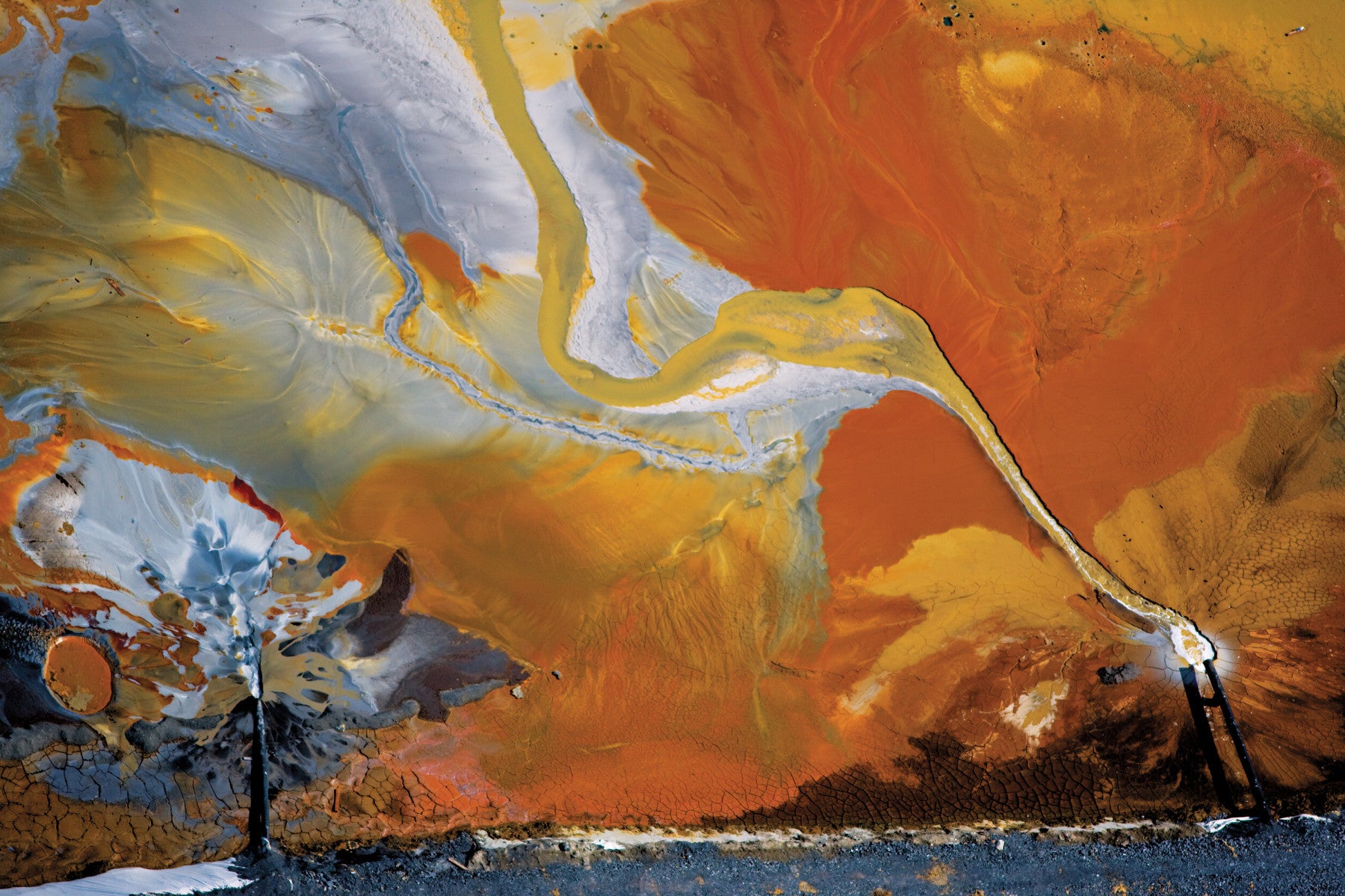 Aerial view of vibrant rivers in sand