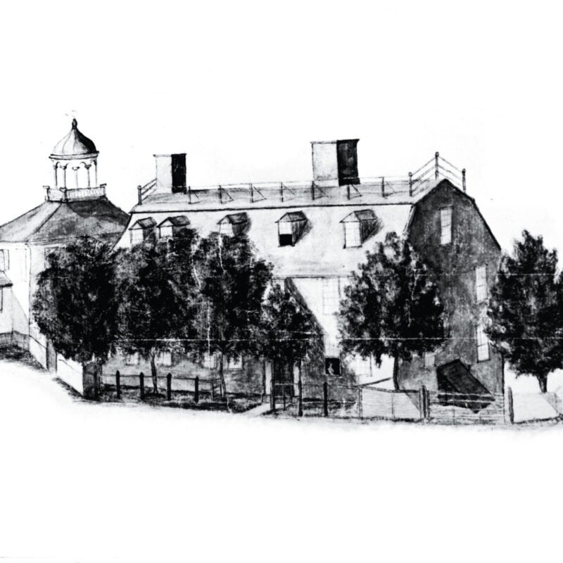 Hand illustration of a building and trees
