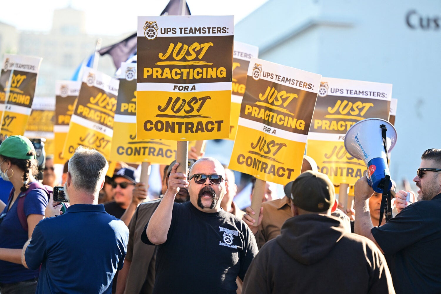UPS workers picketing.