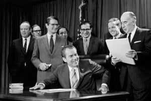 Richard Nixon signing narcotics bill in 1970.