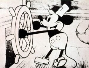 Steamboat Willie, the 1938 precursor to Mickey Mouse