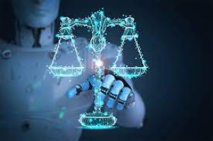 Robotic hands touching scales of justice