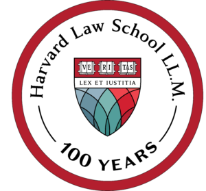 a circle with the words Harvard Law School LL.M. 100 Years and the HLS shield
