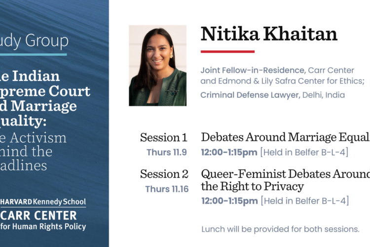 Image thumbnail for The Indian Supreme Court and Marriage Equality: The Activism Behind the Headlines (A Study Group with Nitika Khaitan, LL.M.’23)
