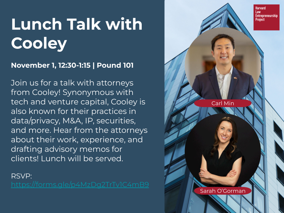 Poster with text promoting a lunch talk with Cooley