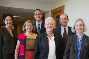 [L-R]: Kate Konschnik, Wendy B. Jacobs, Shaun A. Goho, Gina McCarthy,, Richard J. Lazarus, Howard J. and Katherine W. Aibel, HLS Dean Martha Minow