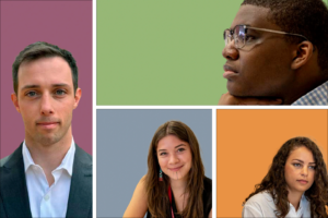 Collage of student headshots against colorful backgrounds