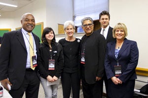 [L-R] Charles Ogletree, Alyssa Rodemeyer, Kathleen Sebelius, Deepak Chopra, David Burtka, and Susan Swearer