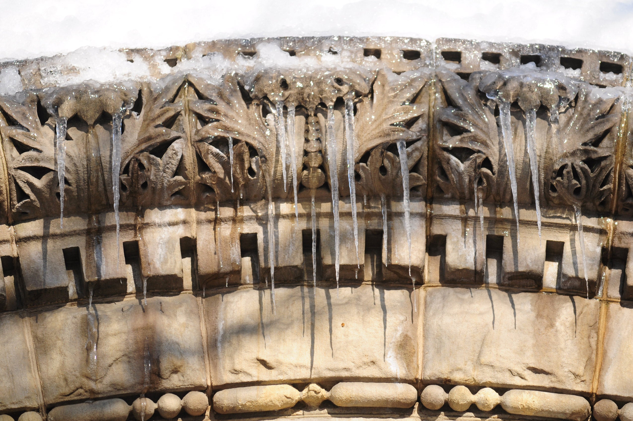 Icicles on the molding of Austin Hall