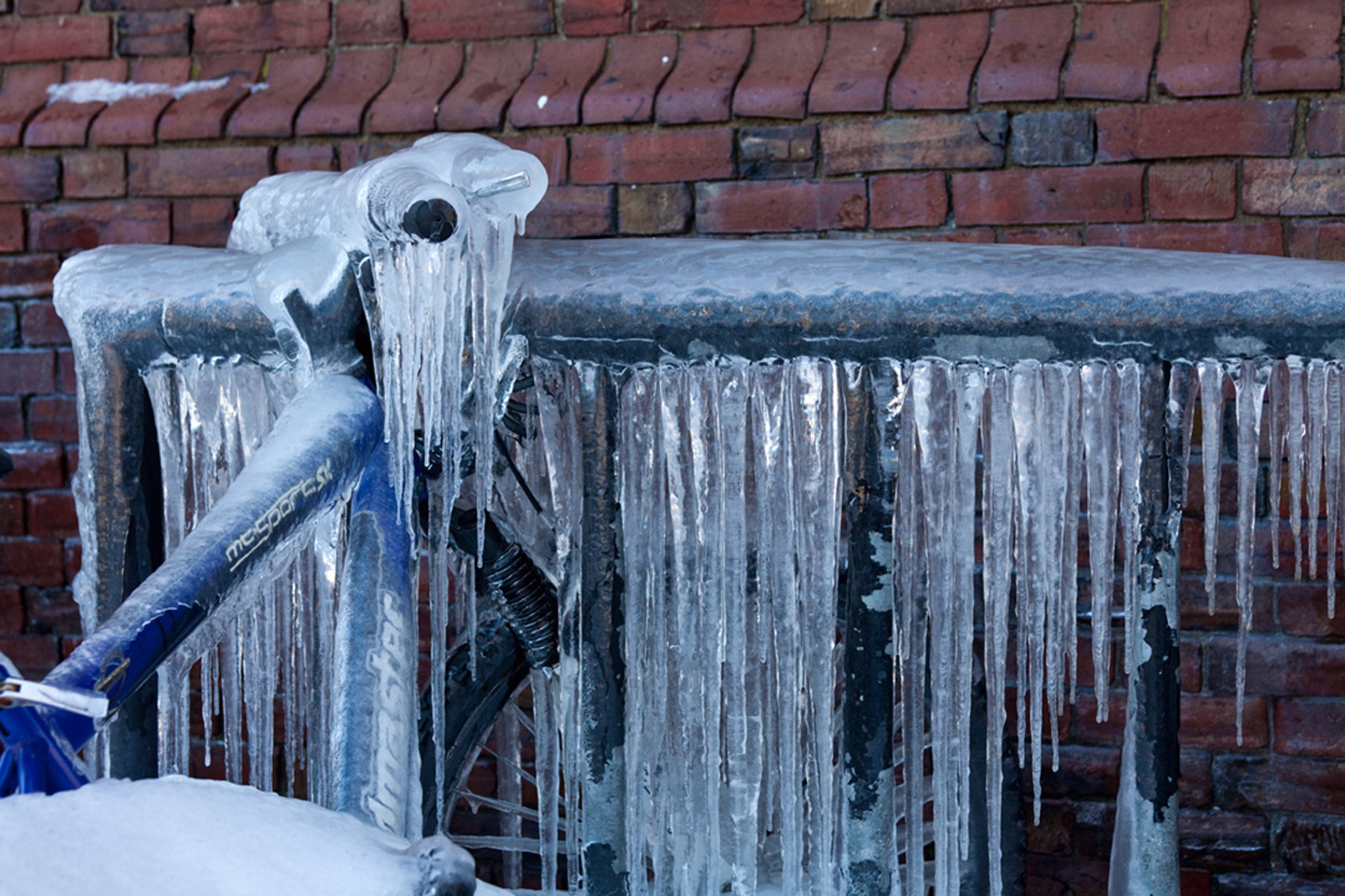 Icicles on an outdoor bannister