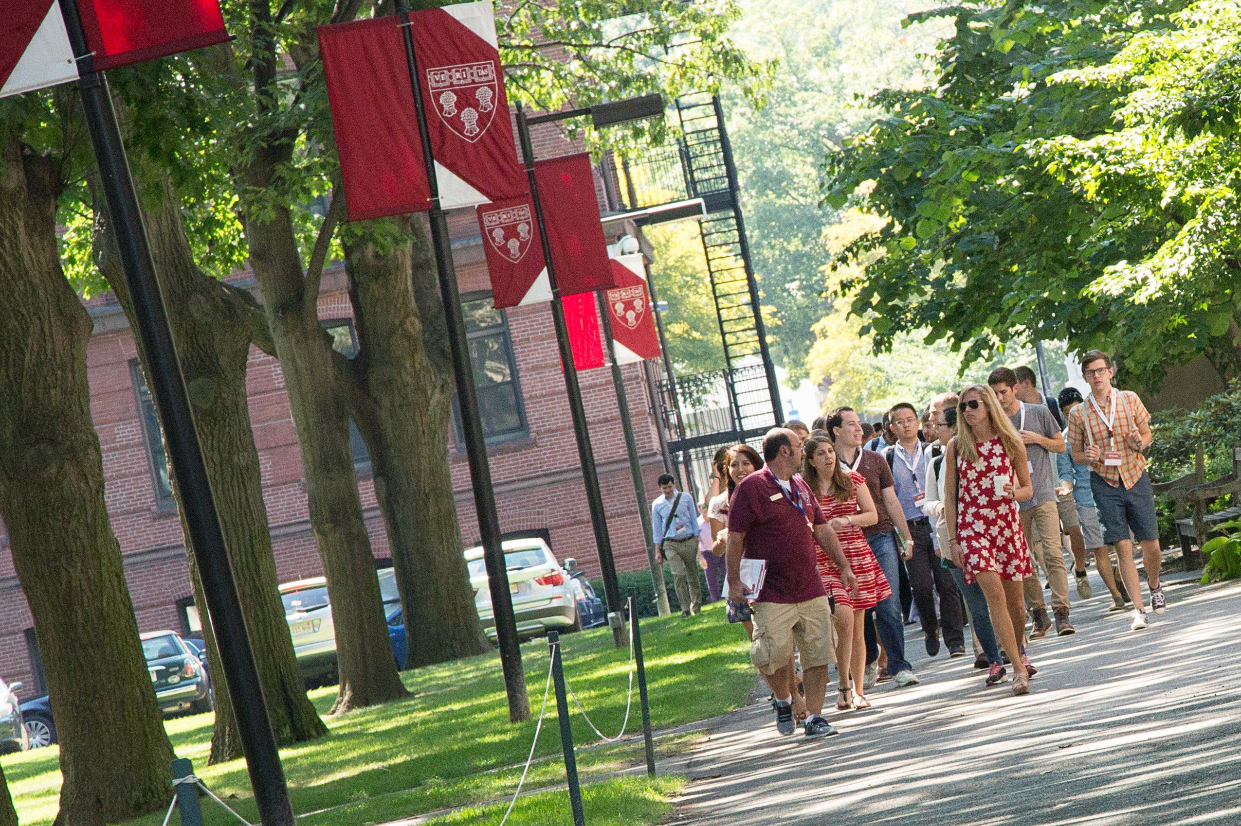 Students walking in a group on Holmes Field