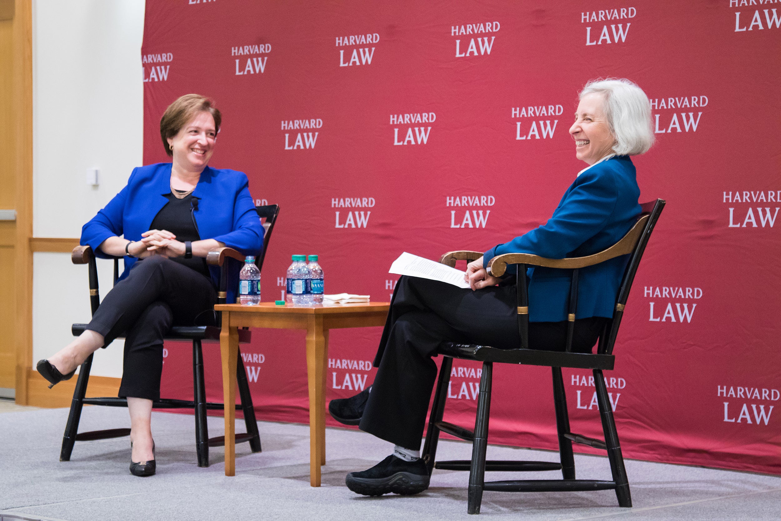 Elena Kagan and Martha Minow speaking at the front of the room