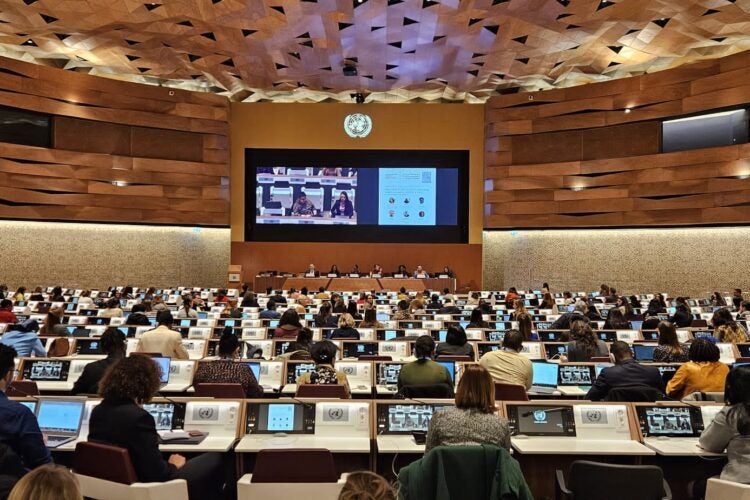an audience at a panel at the UN