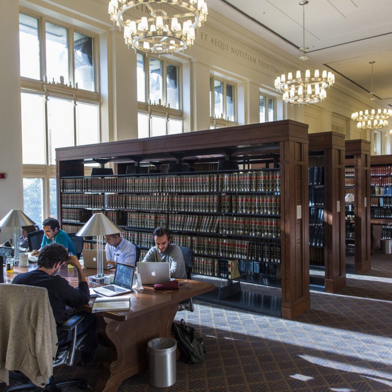 The inside of Langdell Library