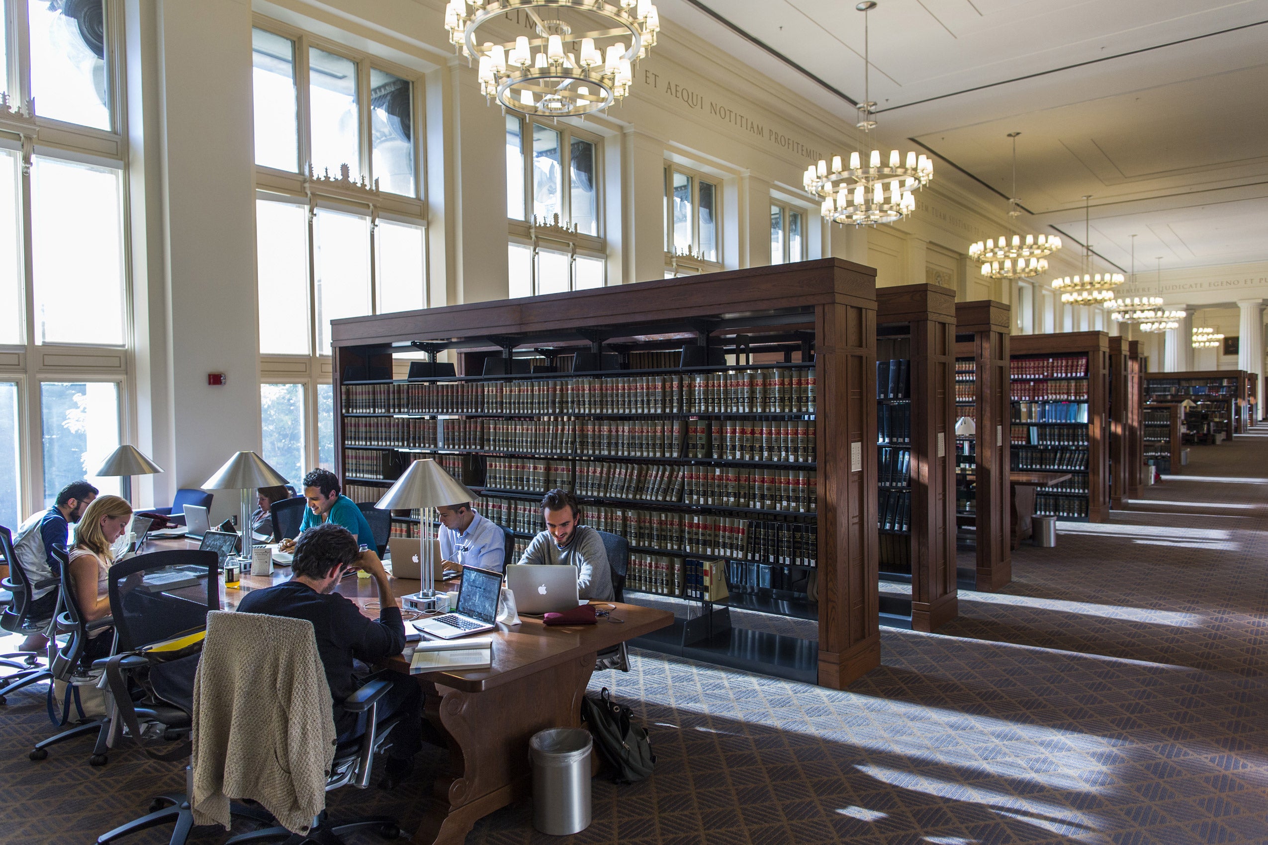 The inside of Langdell Library
