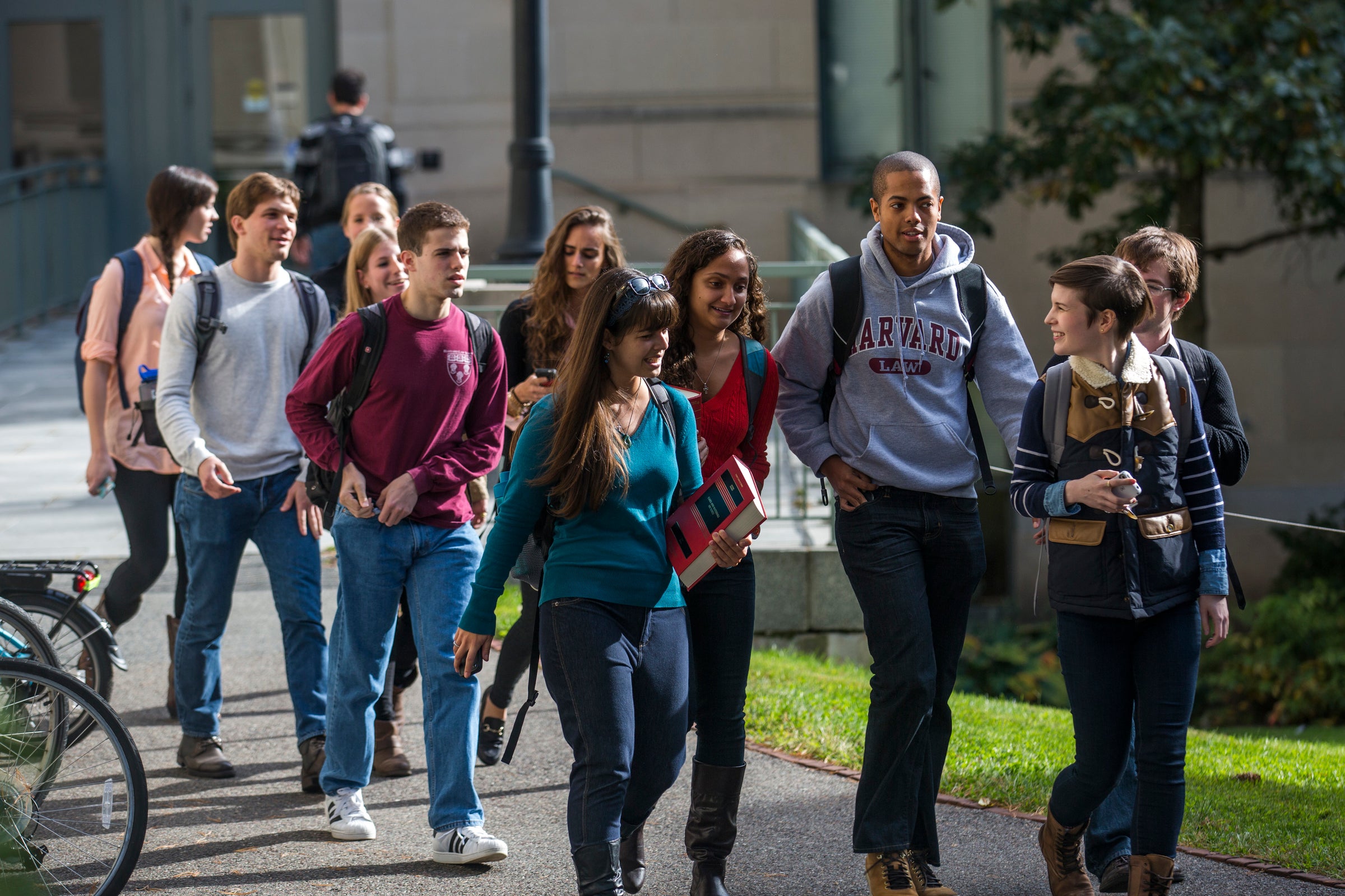 A group of students walking and chatting