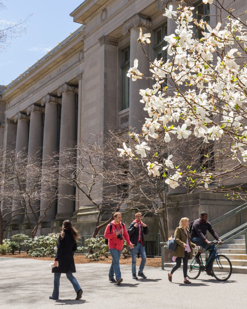 Students walking outside Langdell Hall