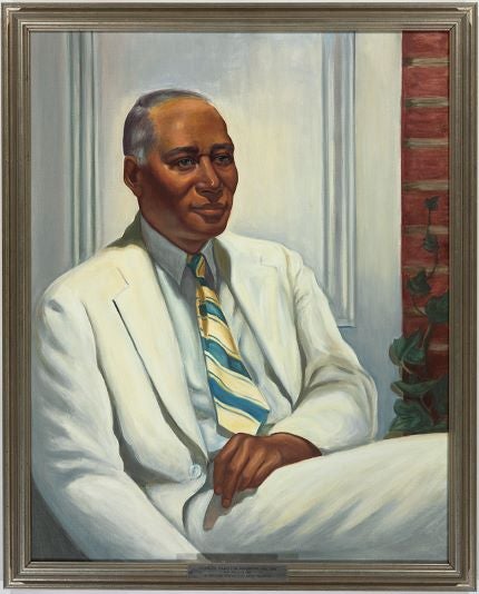 Three-quarter length portrait of Charles Hamilton Houston by C. Gregory Stapko after a painting by Betsy Reyneau.