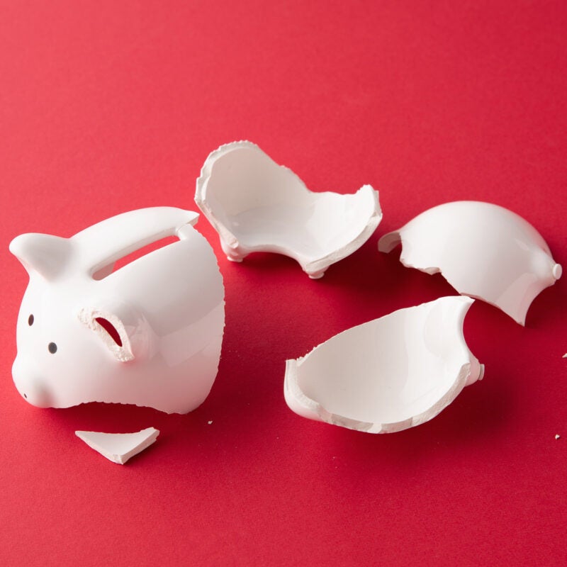 Broken piggy bank.
