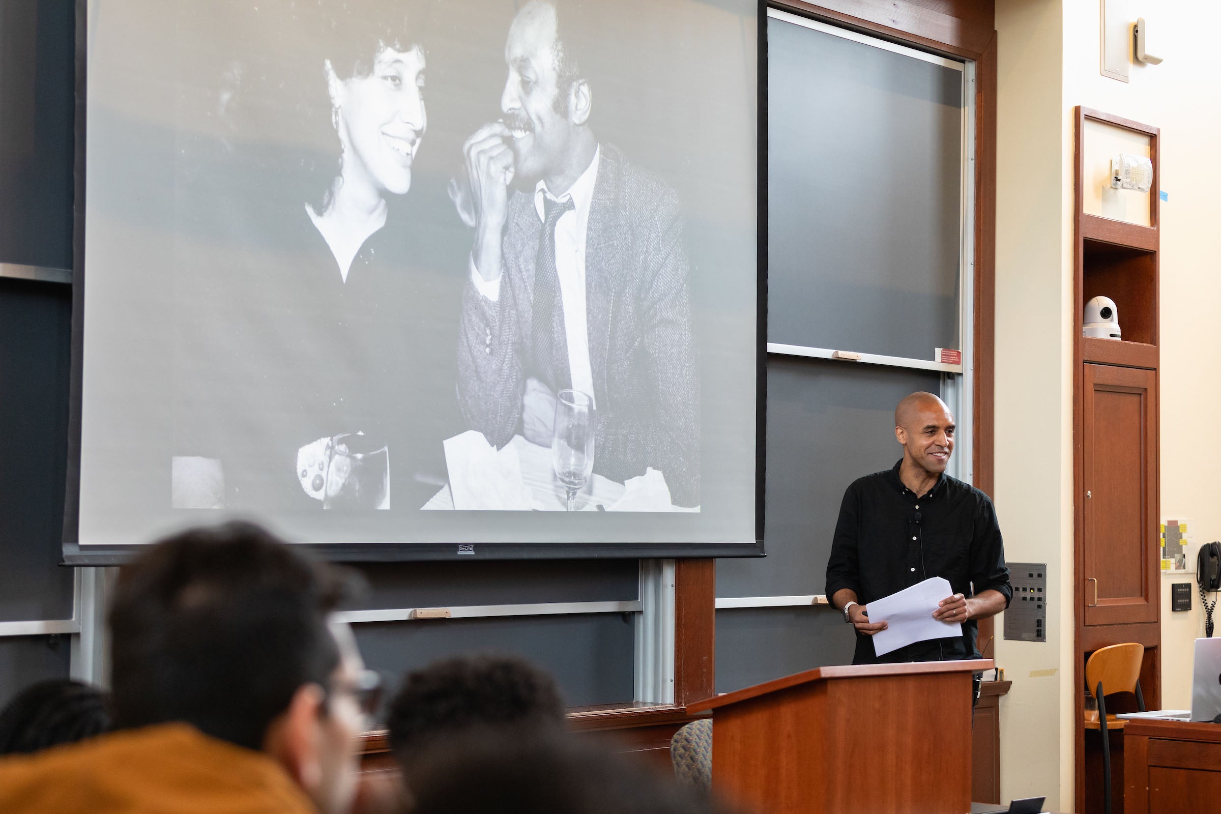 Nikolas Bowie presenting in front of a class