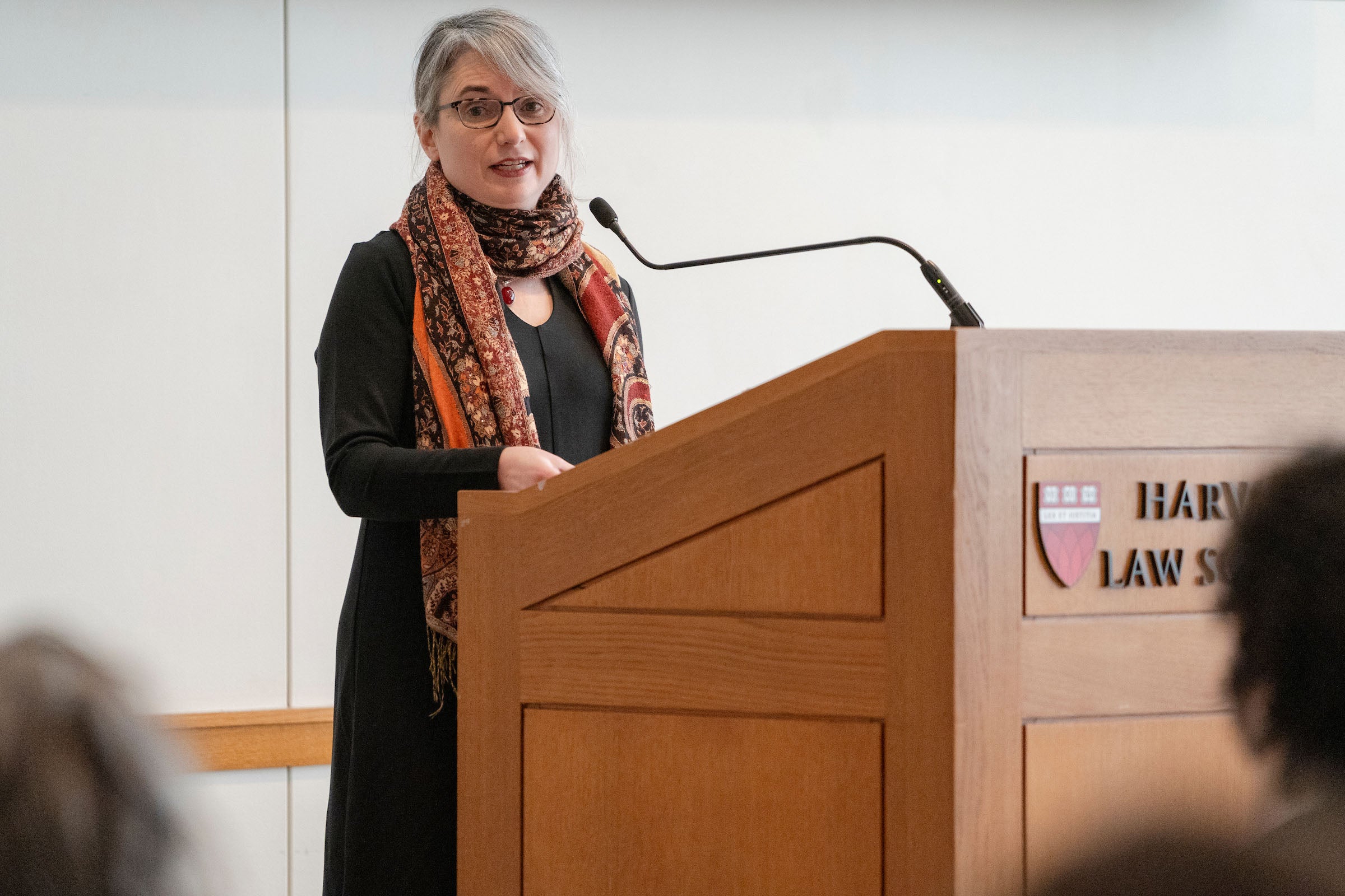 Elizabeth Papp Kamali at the podium.