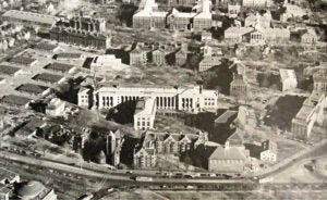 aerial shot of a campus in 1940s.