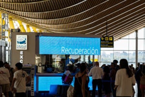 Blue screen in Madrid airport.